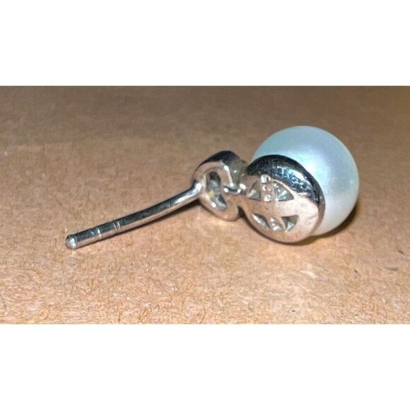 Real Pearl & Glass Earrings Set in 0.925 Sterling Silver Settings - Picture 4 of 10